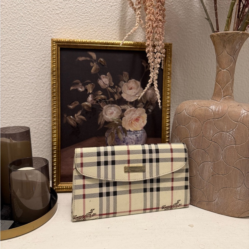 Burberry Beige and Black Plaid Wallet